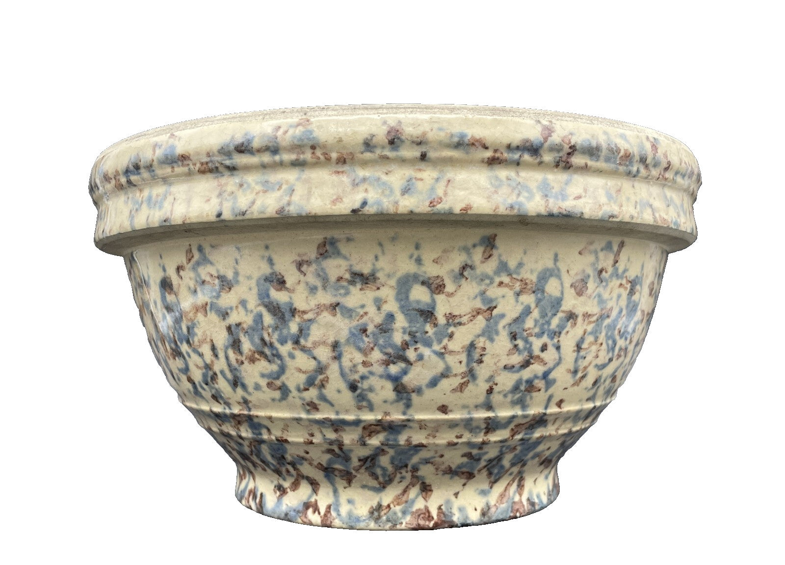 Antique Primitive Pottery Spongeware Mixing Bowl 10" x 5.75 Beautiful!