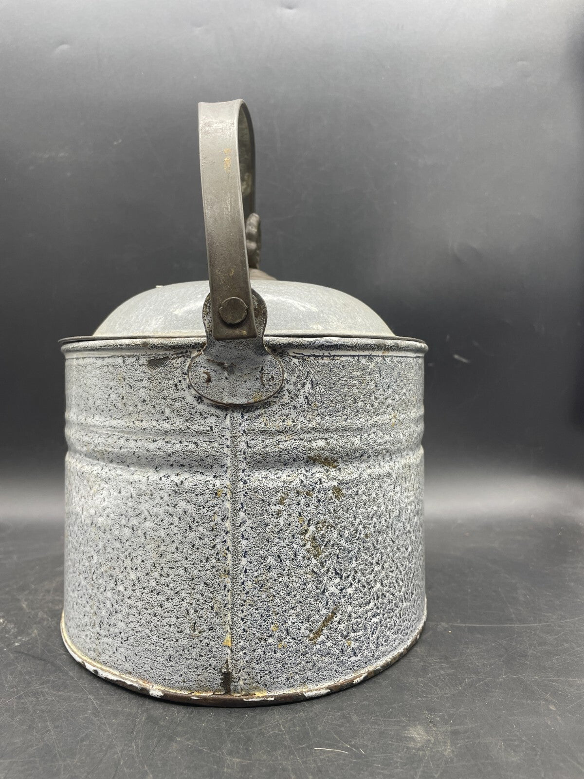 Antique Grey Gray Graniteware Enamelware Butter Storage Bucket Lunch Box Pail