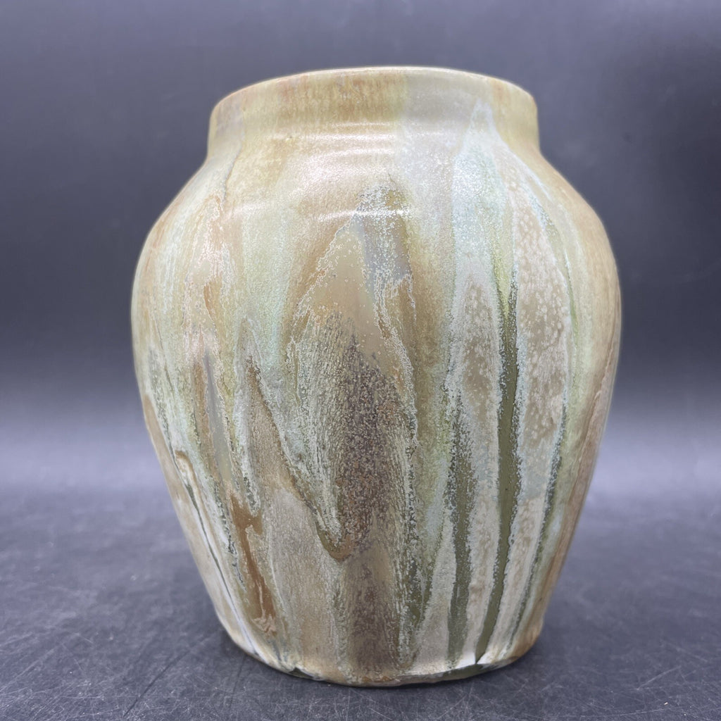 Signed Houpert Clinton Belgian Art Pottery Vase - Blue-Green Drip Glaze