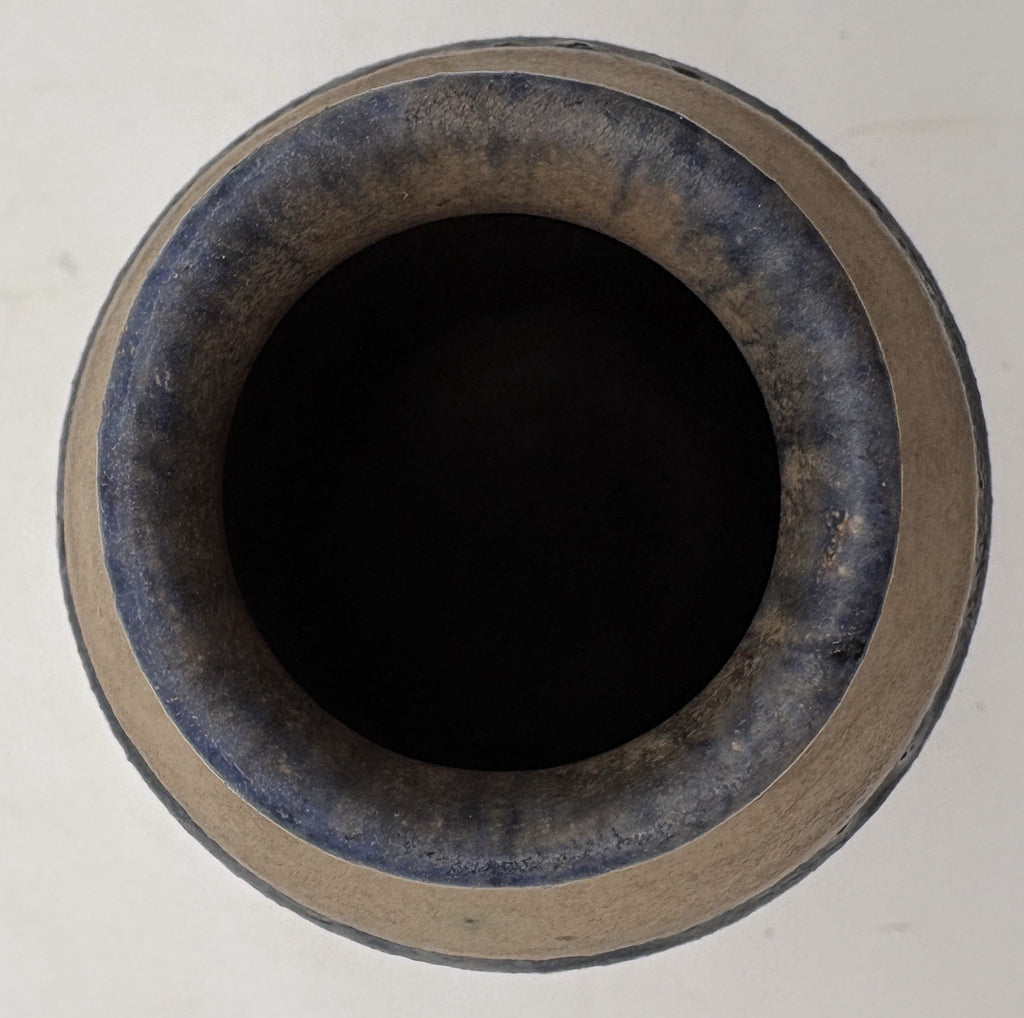 Franklin Signed Raku Pottery Bowl Taupe Blue Copper Studio Art Ceramic