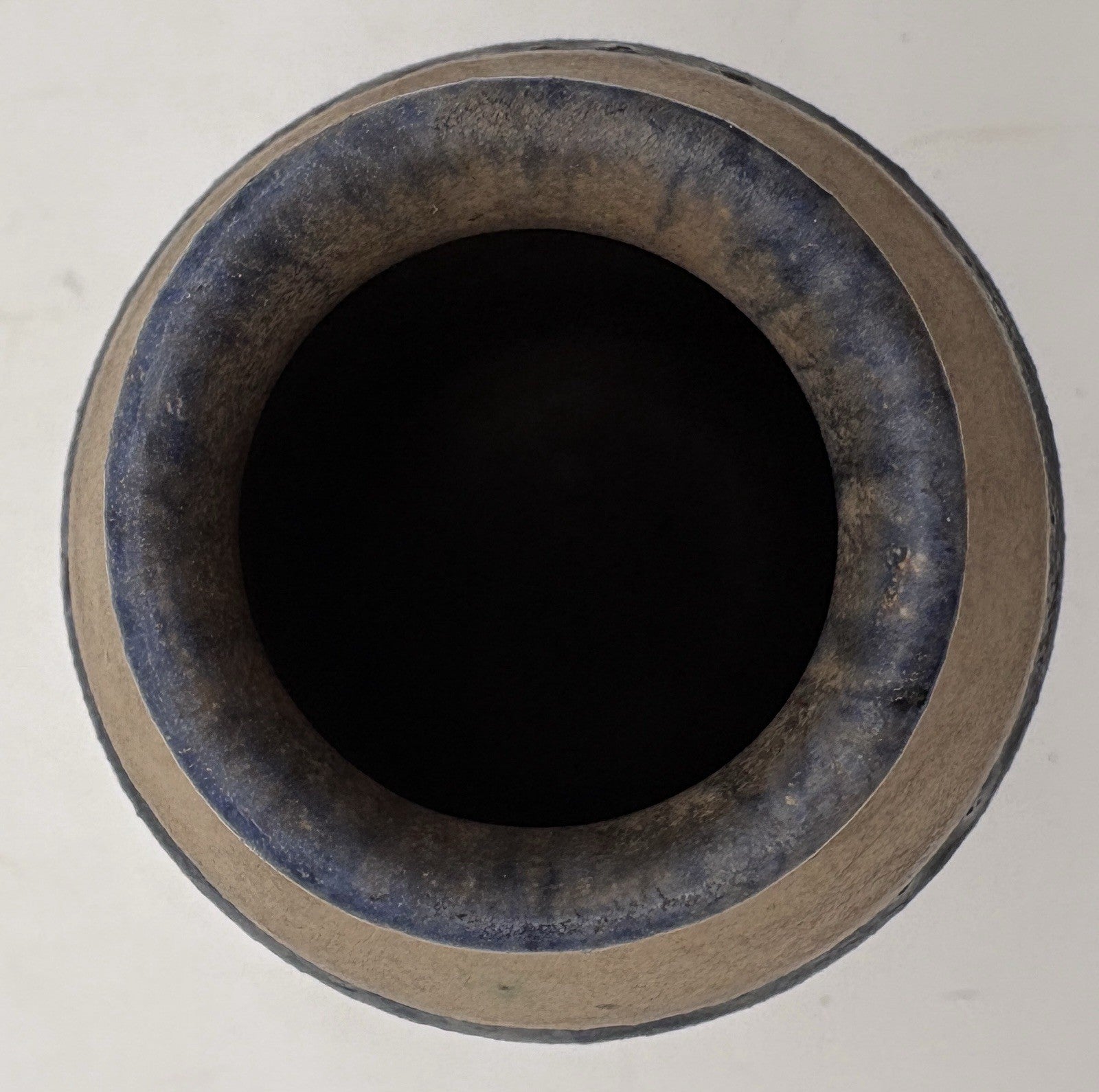 Franklin Signed Raku Pottery Bowl Taupe Blue Copper Studio Art Ceramic