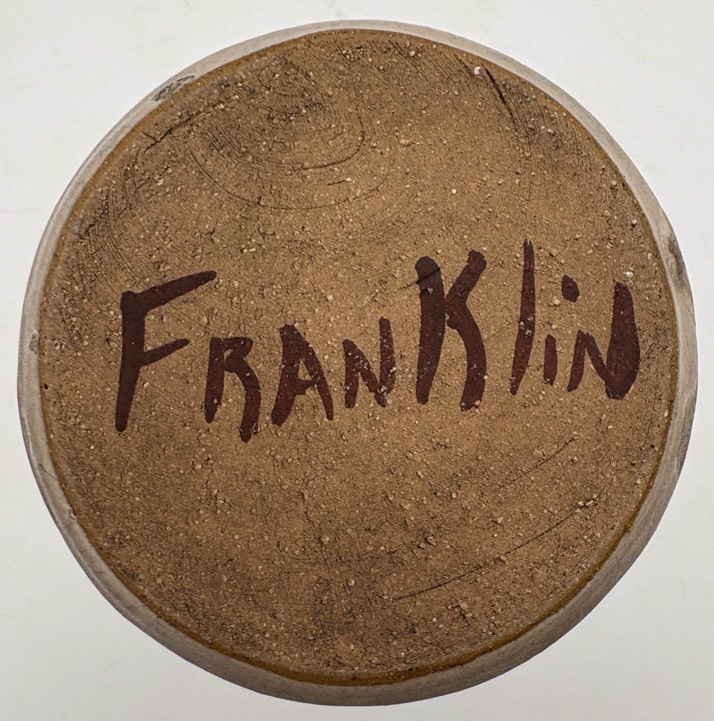 Franklin Signed Raku Pottery Bowl Taupe Blue Copper Studio Art Ceramic