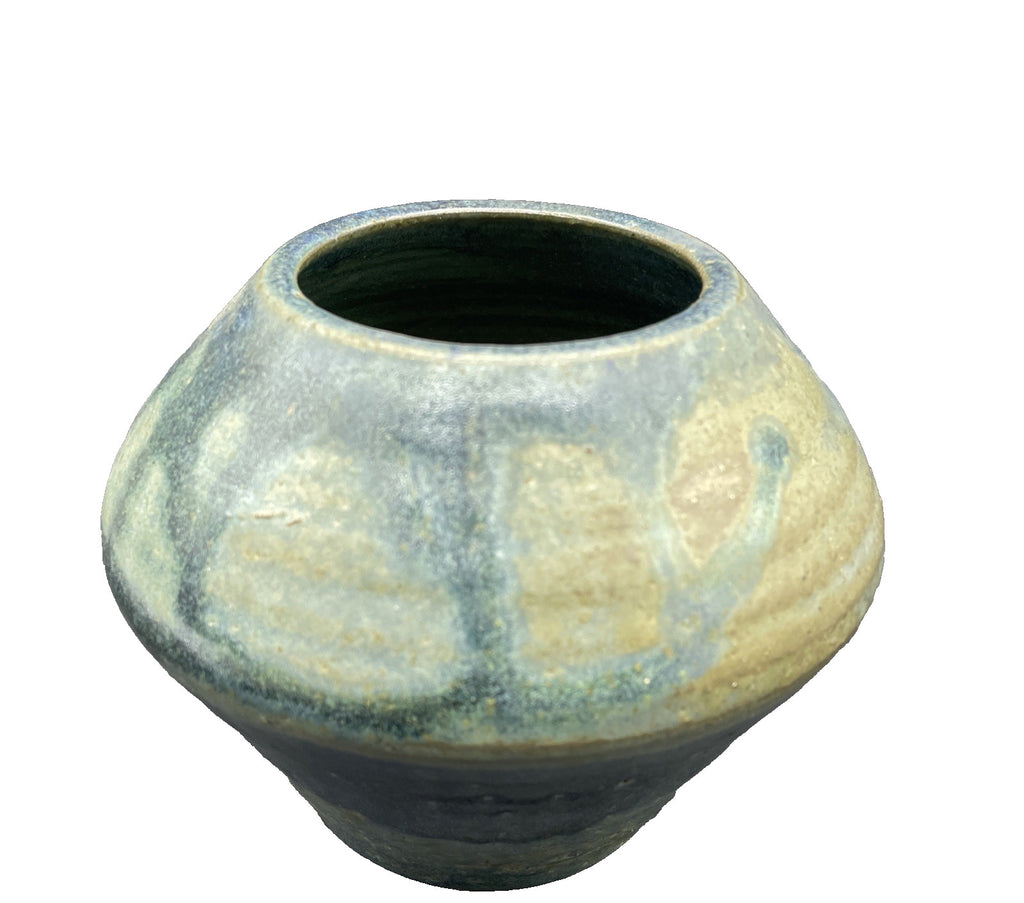 Vintage Signed Art Pottery Vase 5" x 6" Aqua Blue Green