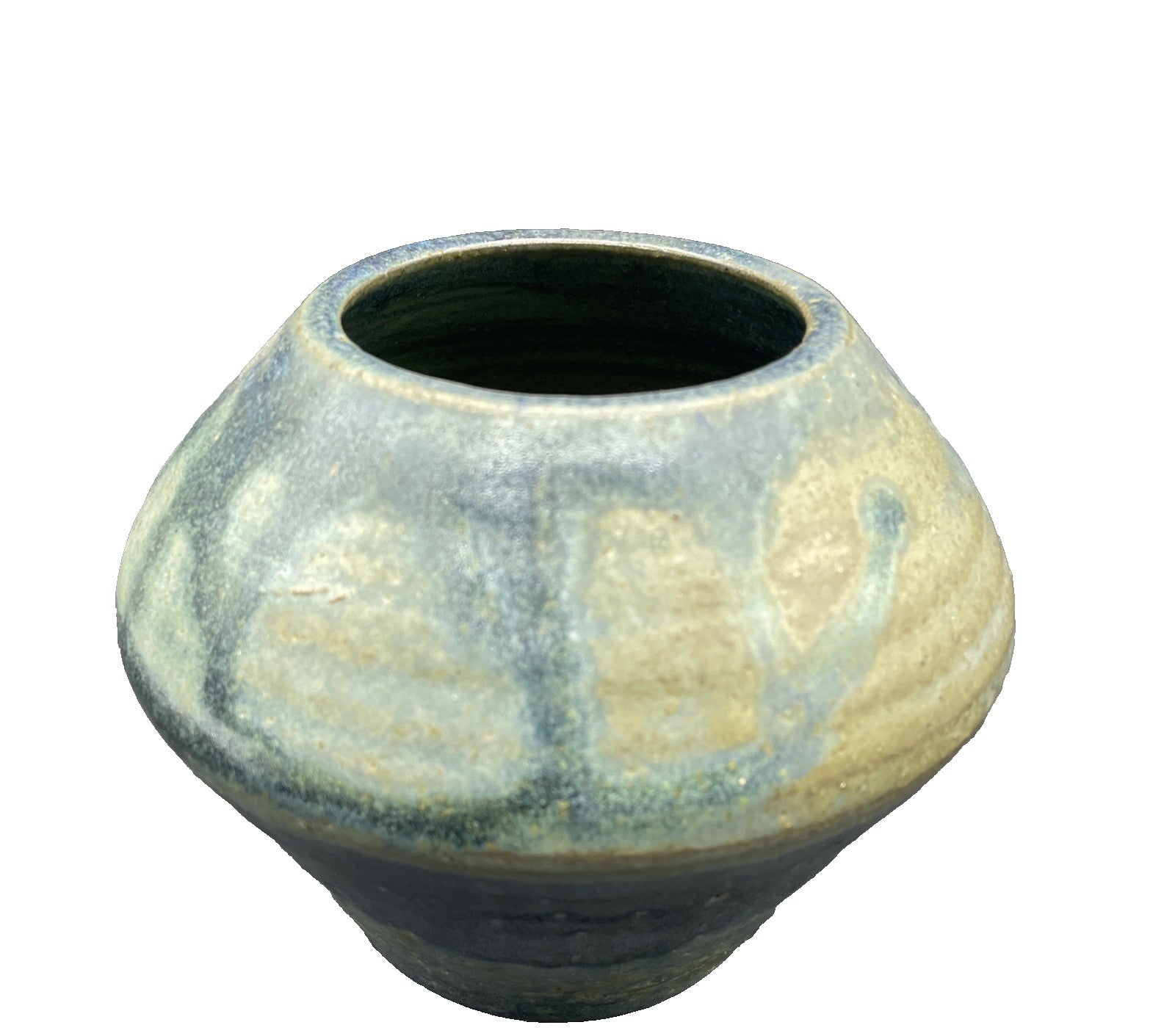 Vintage Signed Art Pottery Vase 5" x 6" Aqua Blue Green