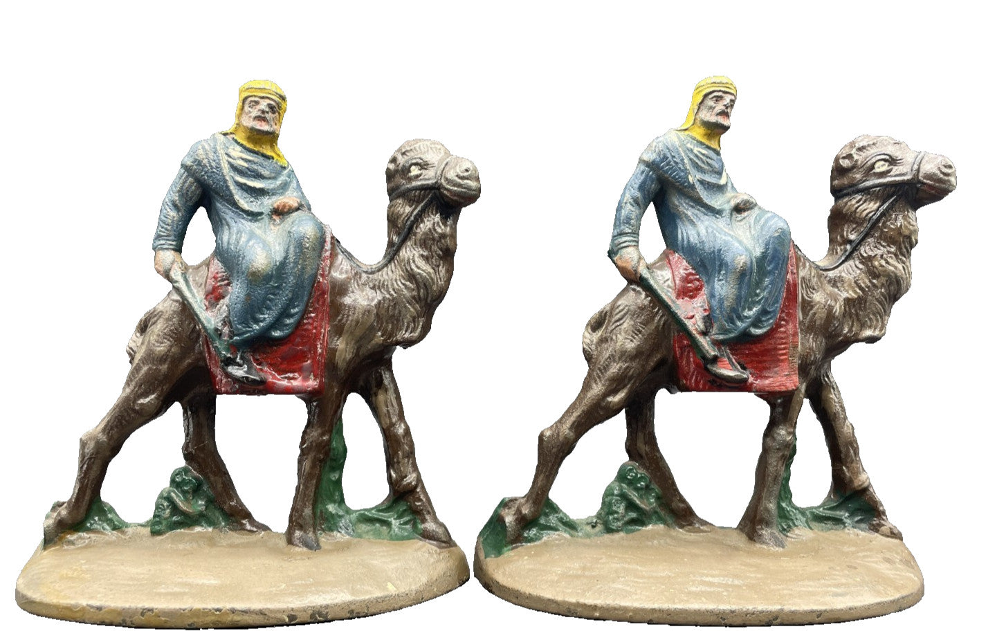 Antique CAST IRON ARABIAN MAN RIDING CAMEL BOOKENDS #418 Hubley Bedouin
