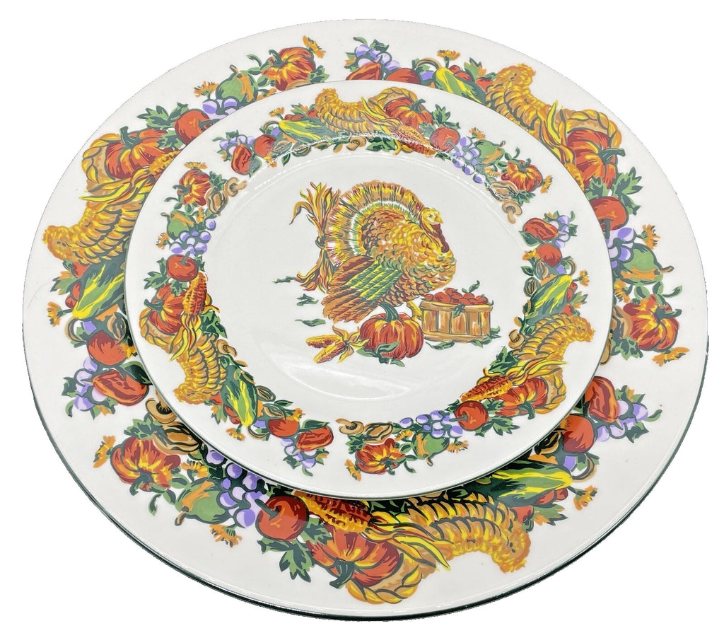 Pilgrim's Harvest Turkey Dinner & Salad Plate Set — American Atelier Thanksgiving