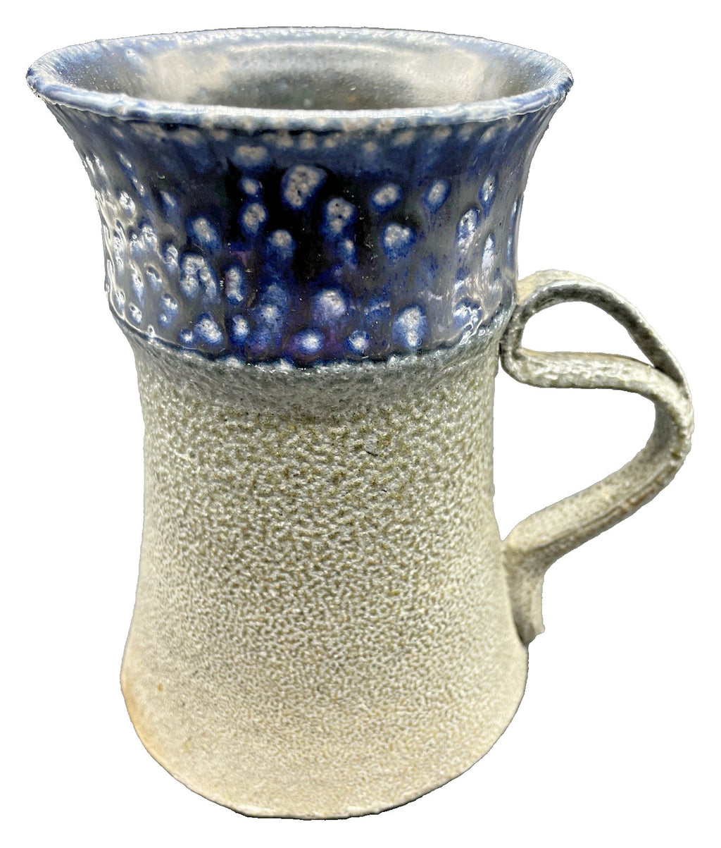 Signed Studio Art Pottery Mug with Double Curved Handle - Multicolor Stoneware