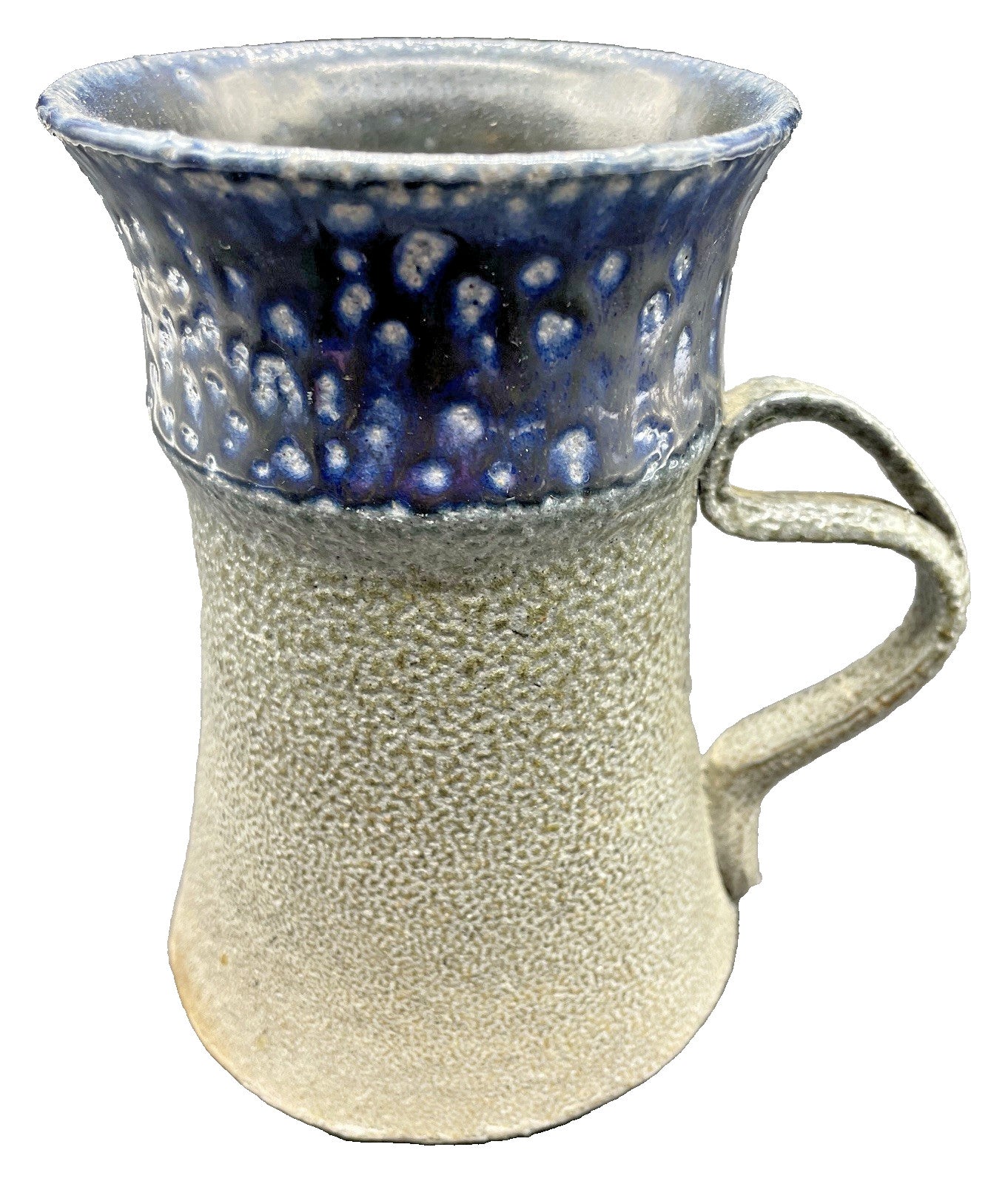 Signed Studio Art Pottery Mug with Double Curved Handle - Multicolor Stoneware