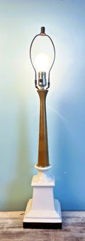 Vintage Mid-Century Modern Table Lamp Teak Wood Ceramic Retro Tall Neoclassic MCM