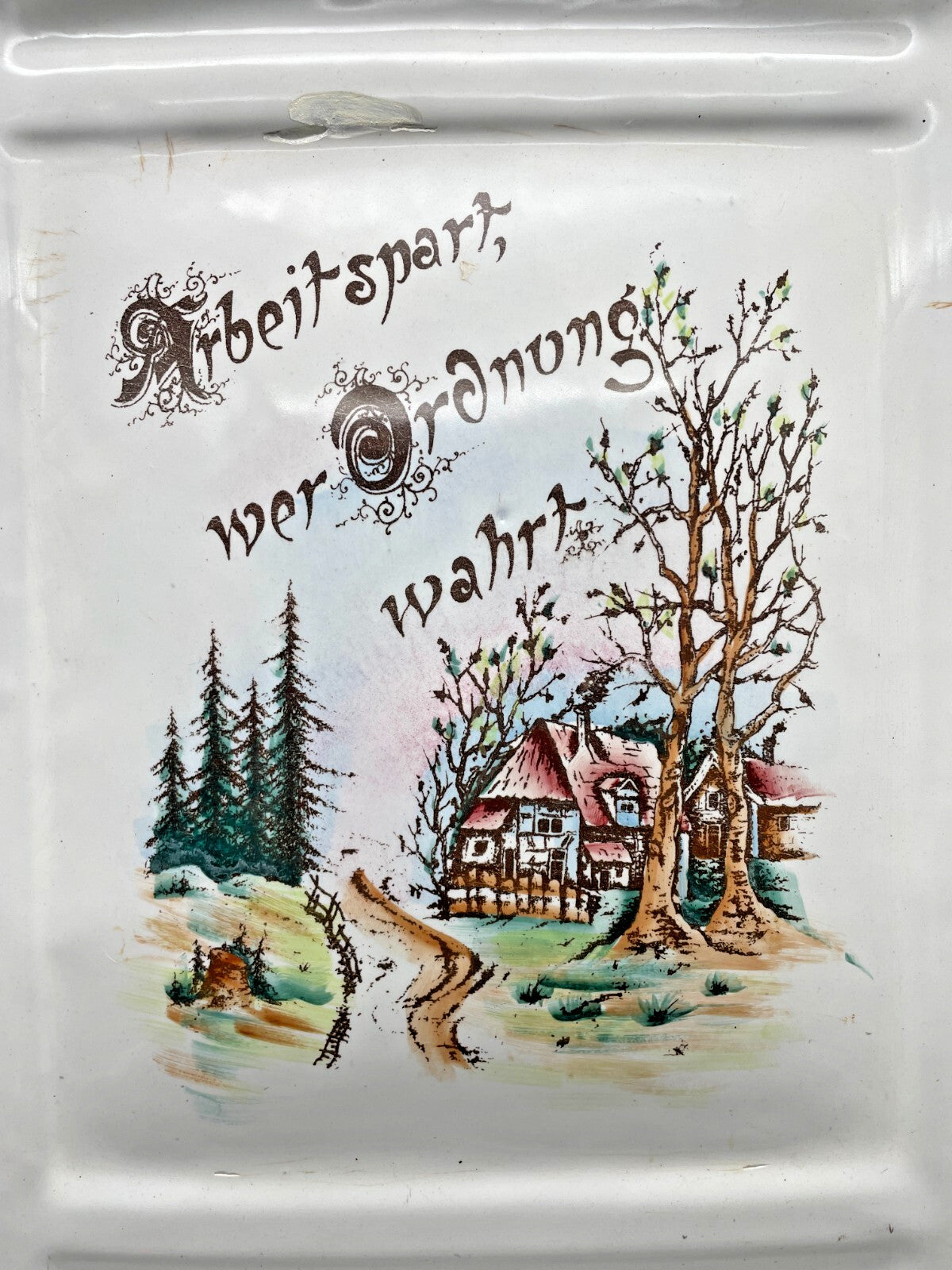 Antique 1930s German White Enamelware Utensil Holder - Vintage Kitchen Organizer 20" x 12"