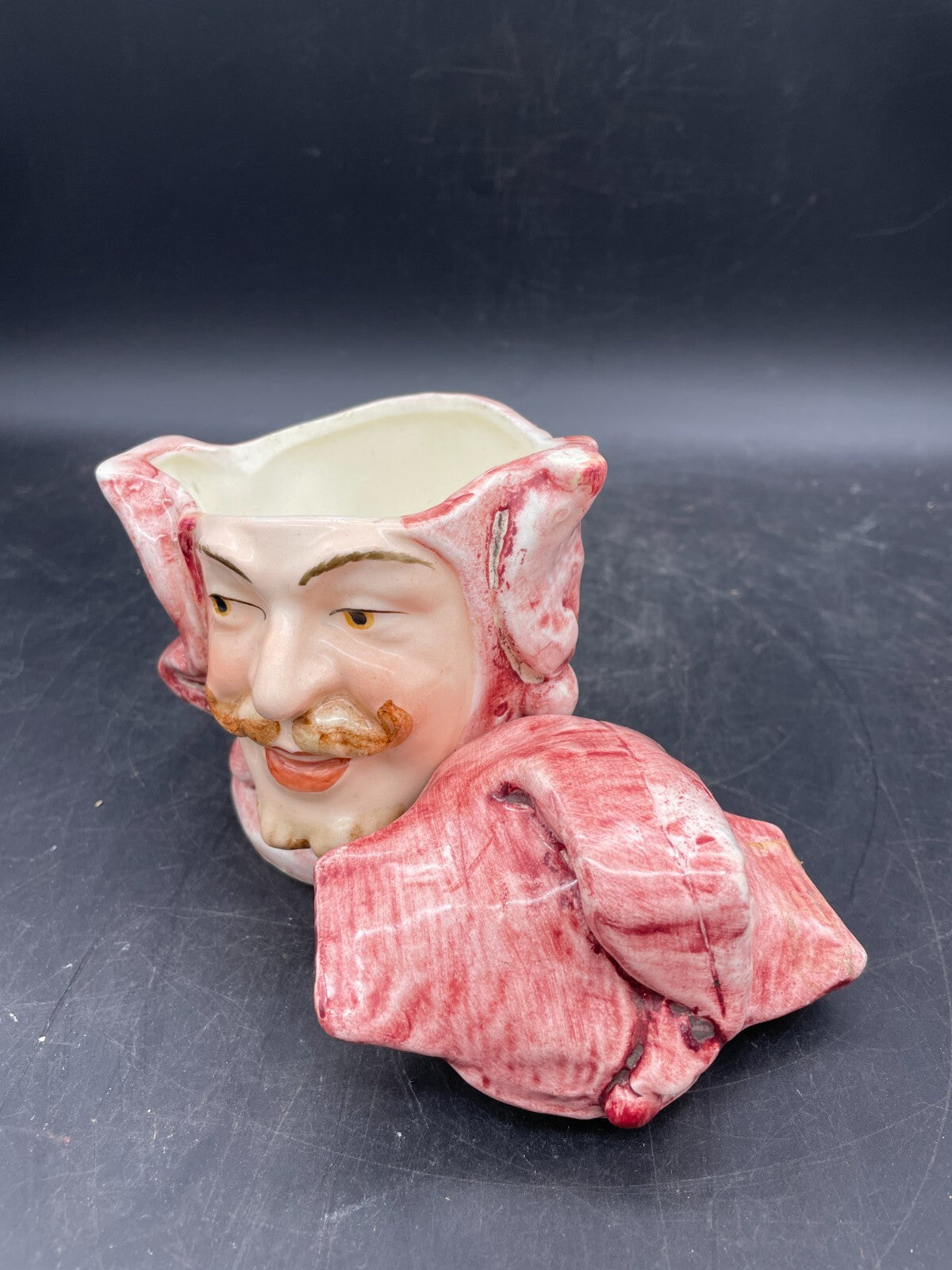 Vintage Majolica Style Figural Man Head Tobacco Jar / Humidor, Court Jester
