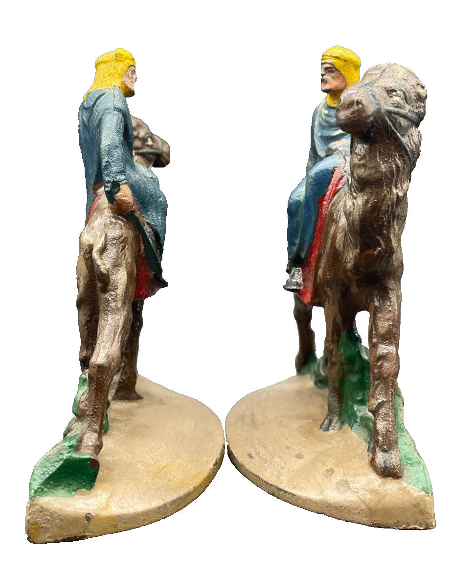 Antique CAST IRON ARABIAN MAN RIDING CAMEL BOOKENDS #418 Hubley Bedouin