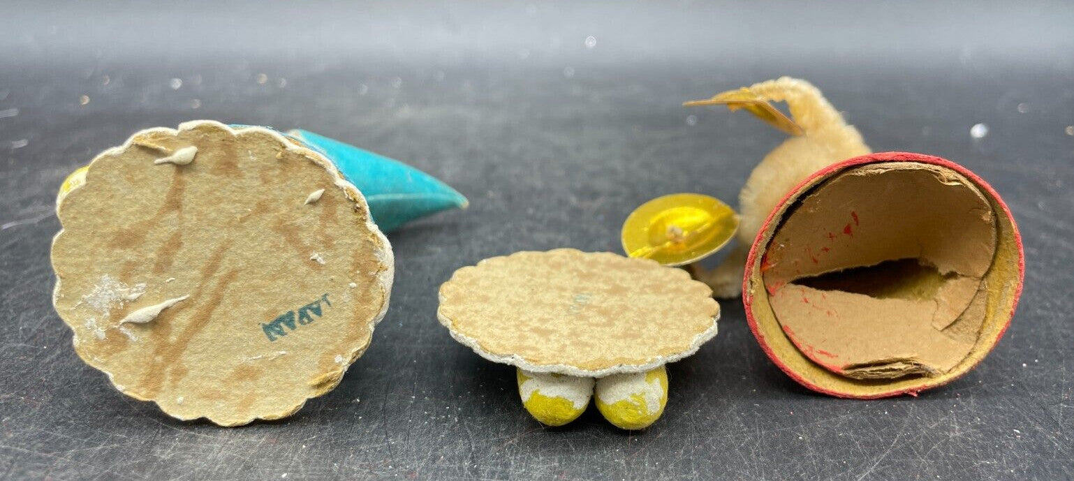 Vintage 1950s Japanese Chenille Putz Musician Elf Ornaments - Set of 2