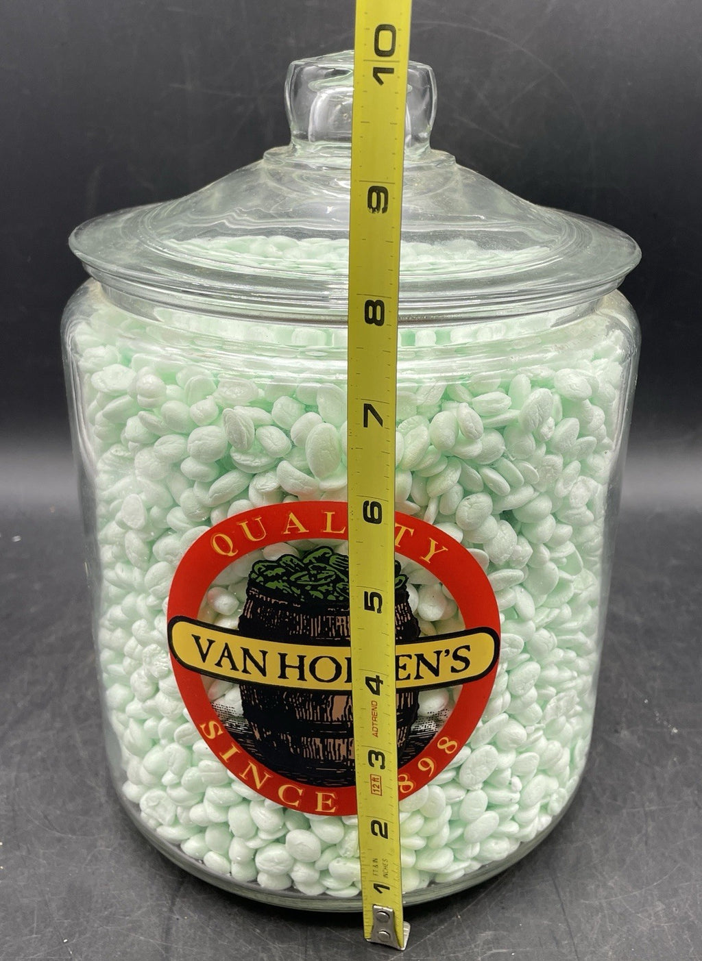 Vintage Van Holten's Glass Pickle Jar Large Keg Barrel Lid Cookie Jar