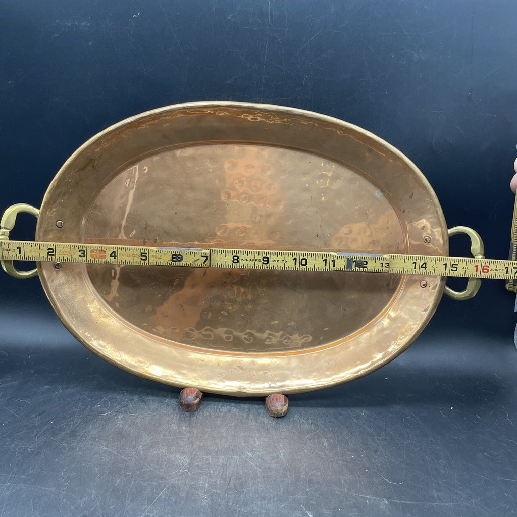 Copper Serving Tray with Handles - 16x10 Hammered Finish Cafe Style