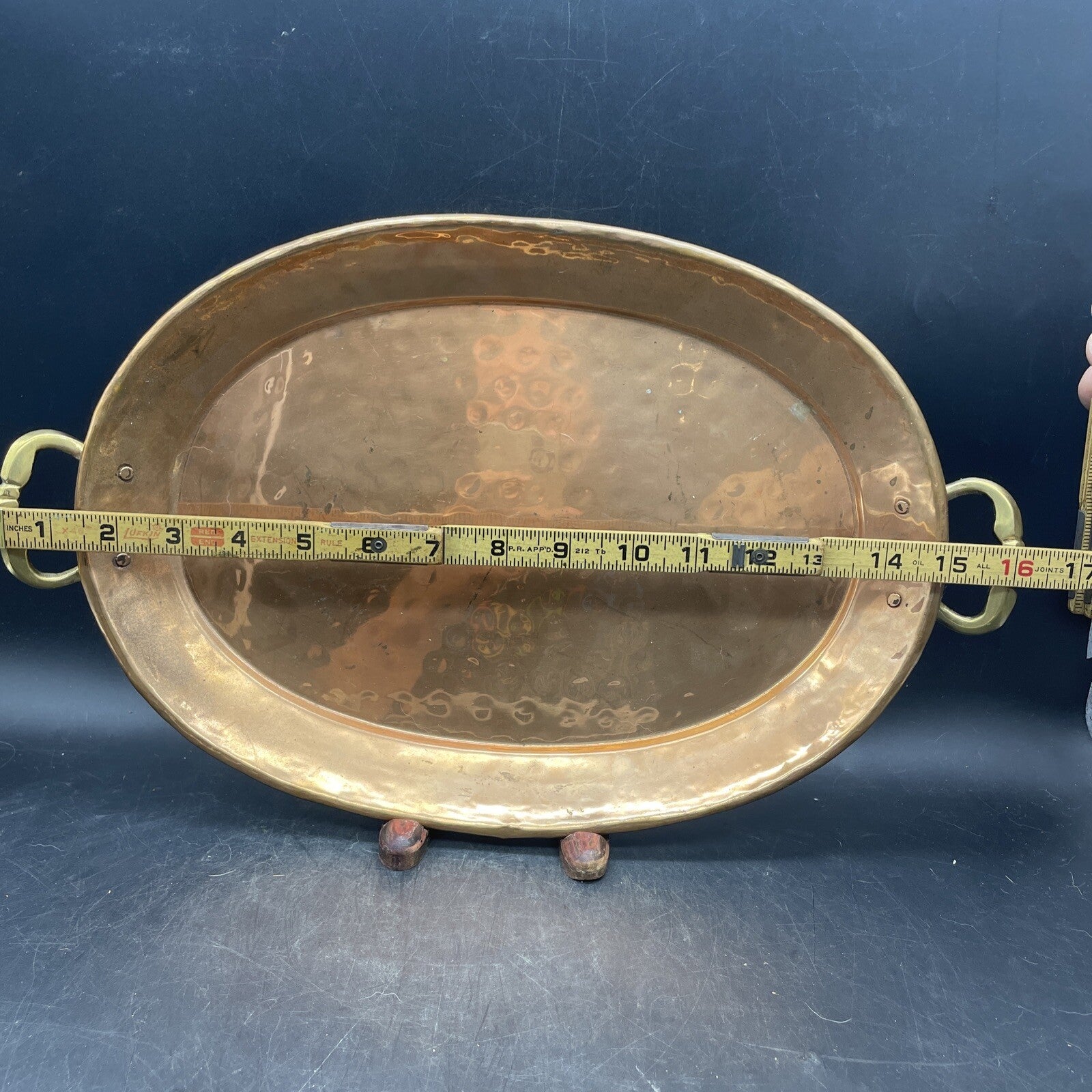 Copper Serving Tray with Handles - 16x10 Hammered Finish Cafe Style