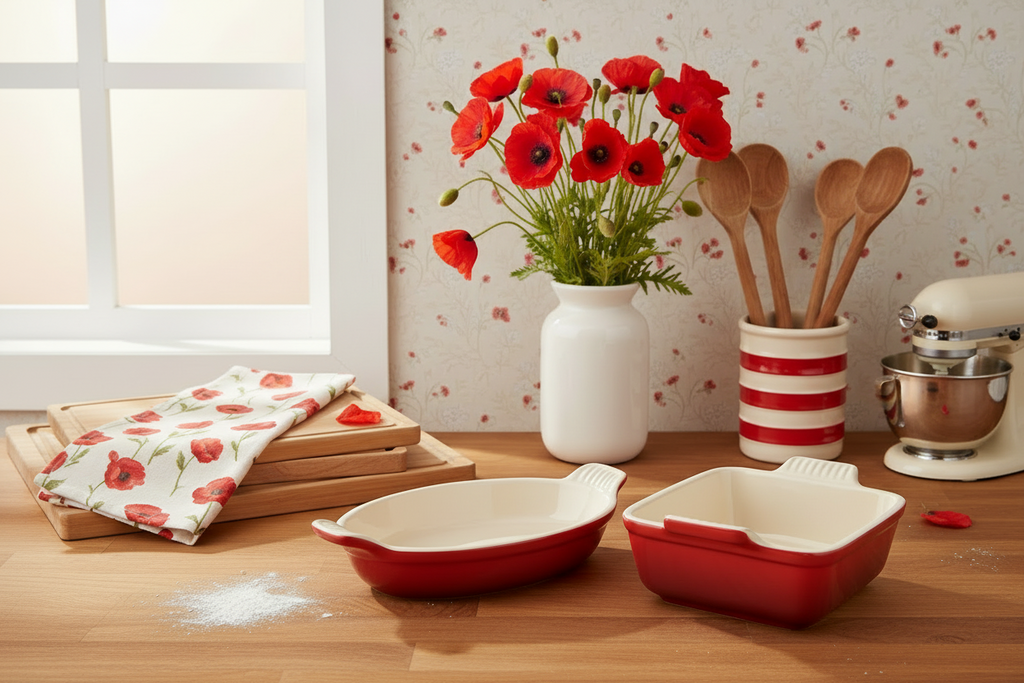 Le Creuset 16-41 Rectangle and 16-31 Oval Baking Dish, Cerise Red