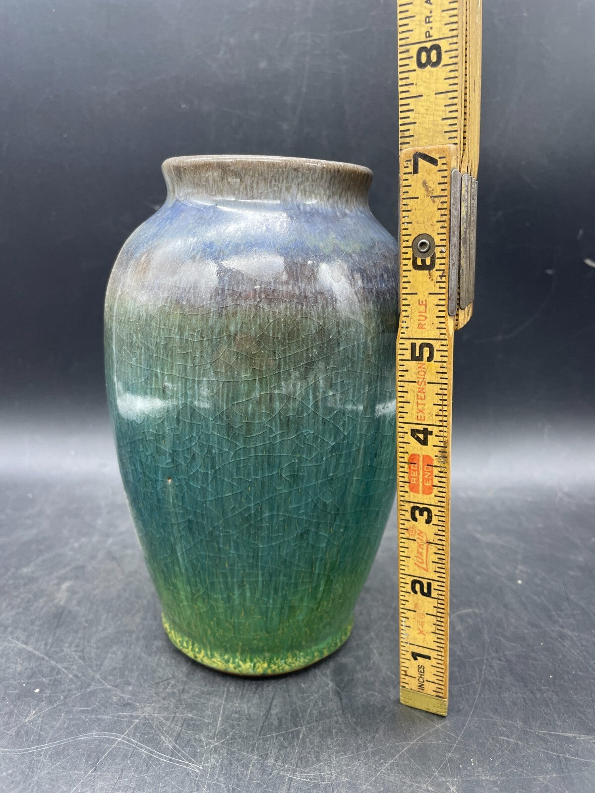 Paul Mort Signed Art Pottery Vase - 7" Vintage Multicolor Purple to Green