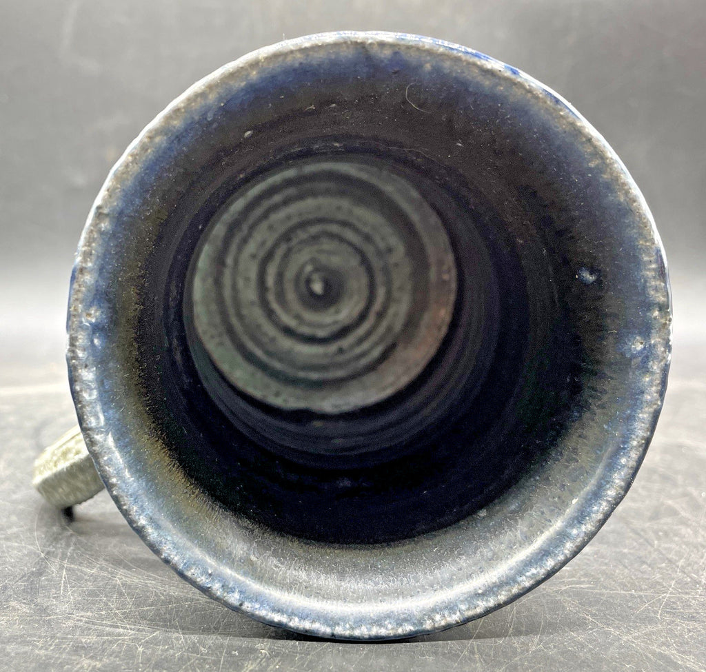 Signed Studio Art Pottery Mug with Double Curved Handle - Multicolor Stoneware