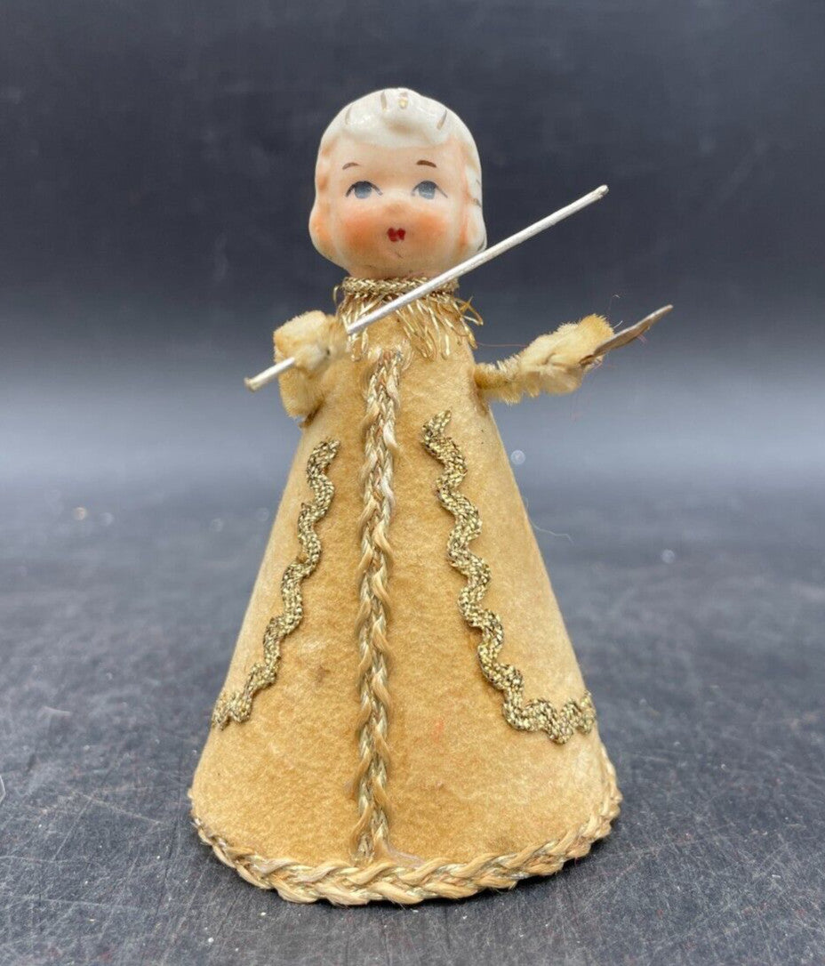 Vintage Cardboard Ceramic Head Primitive Angel Putz Figurine Christmas Ornament