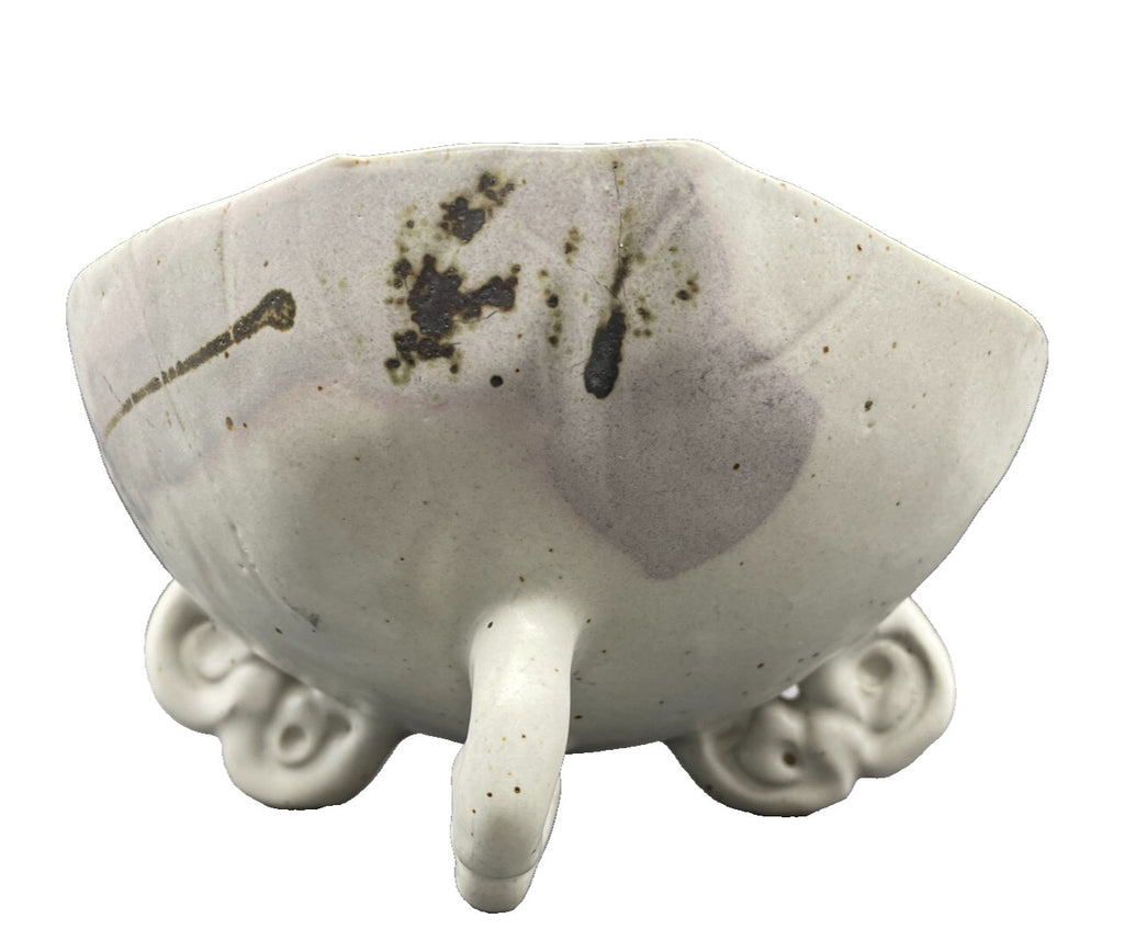 Signed Art Pottery Footed Bowl - Multicolor Glazed Stoneware