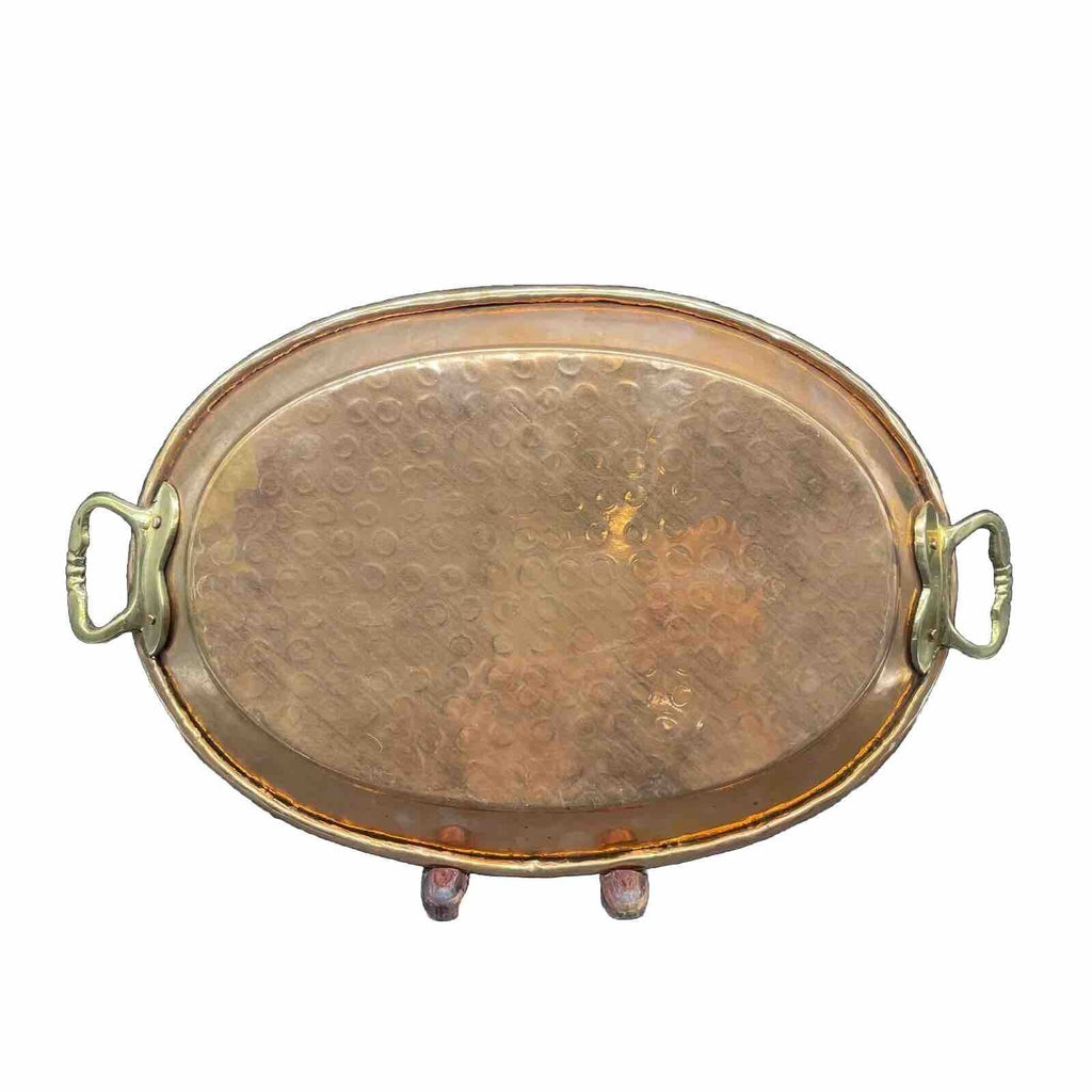 Copper Serving Tray with Handles - 16x10 Hammered Finish Cafe Style