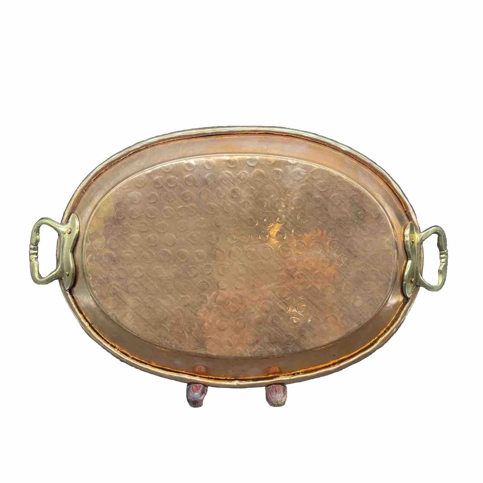 Copper Serving Tray with Handles - 16x10 Hammered Finish Cafe Style