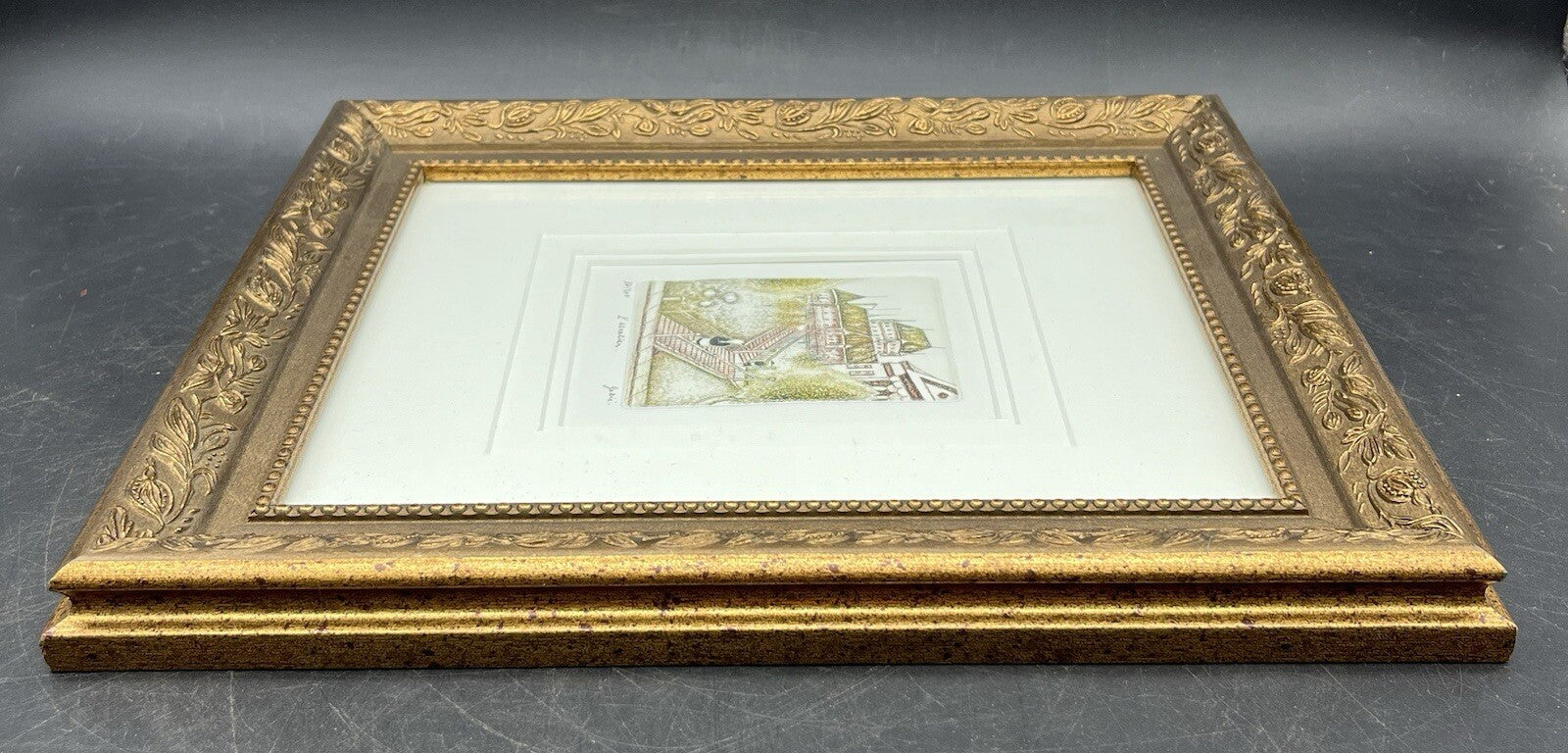 Ernst Geissendorfer Hand-Colored Etching - Rothenburg Rathaus Framed 12.5" x 10.75"