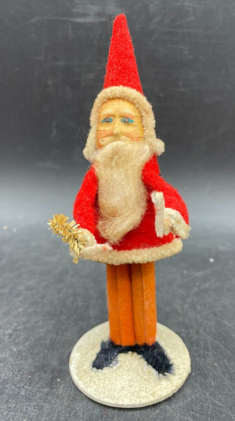 Vintage Belsnickle Santa Putz Figurine - Celluloid Face Japan 5" Tall
