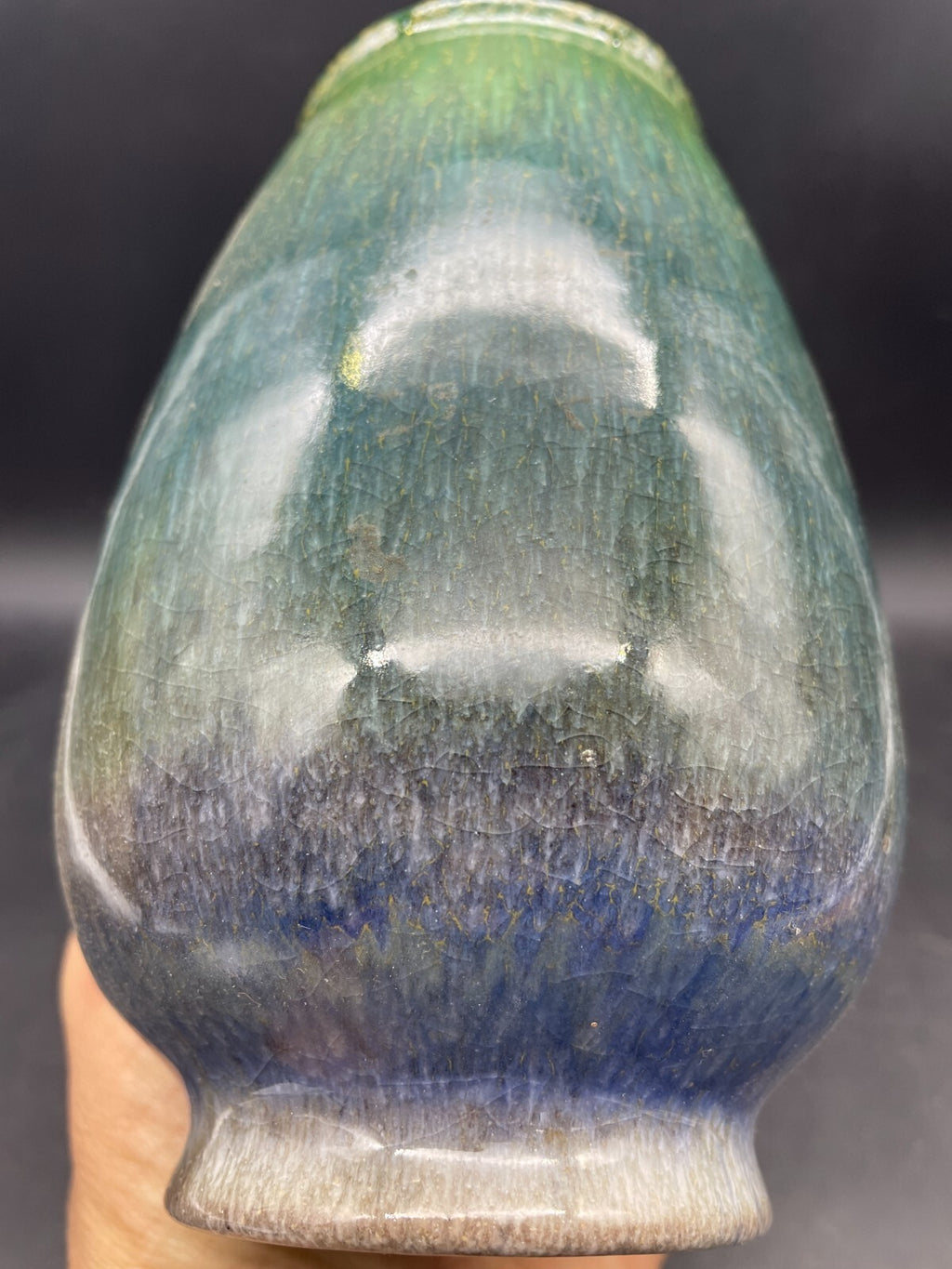 Paul Mort Signed Art Pottery Vase - 7" Vintage Multicolor Purple to Green