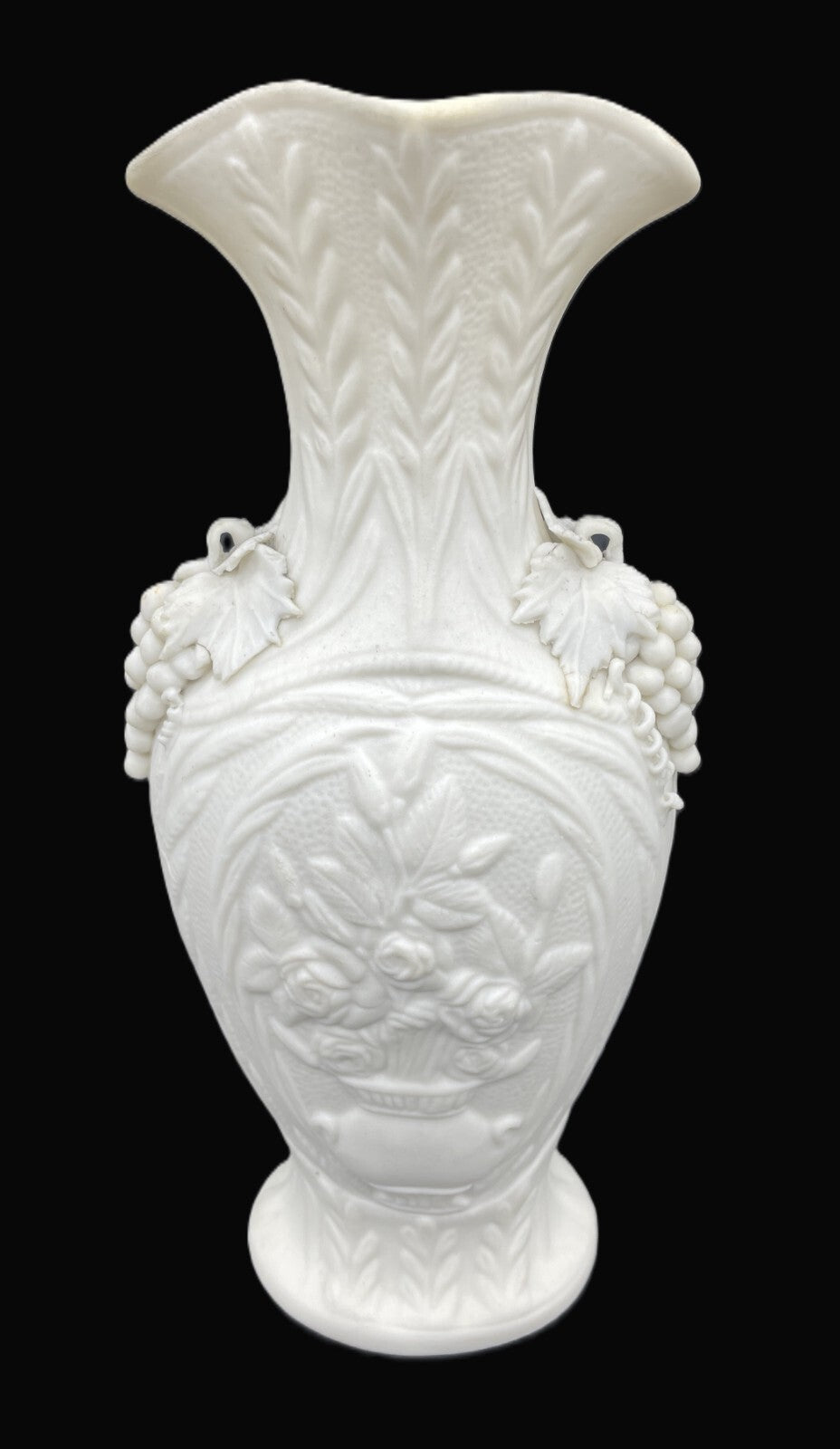 1847-1858  Bennington Parian Vase Roses & Grapes
