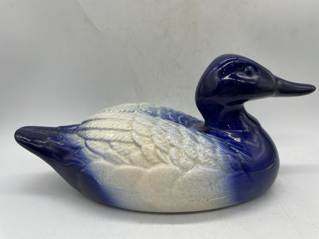 Rare Staffordshire Flow Blue Duck Figurine - Victoria Crest 12" Long