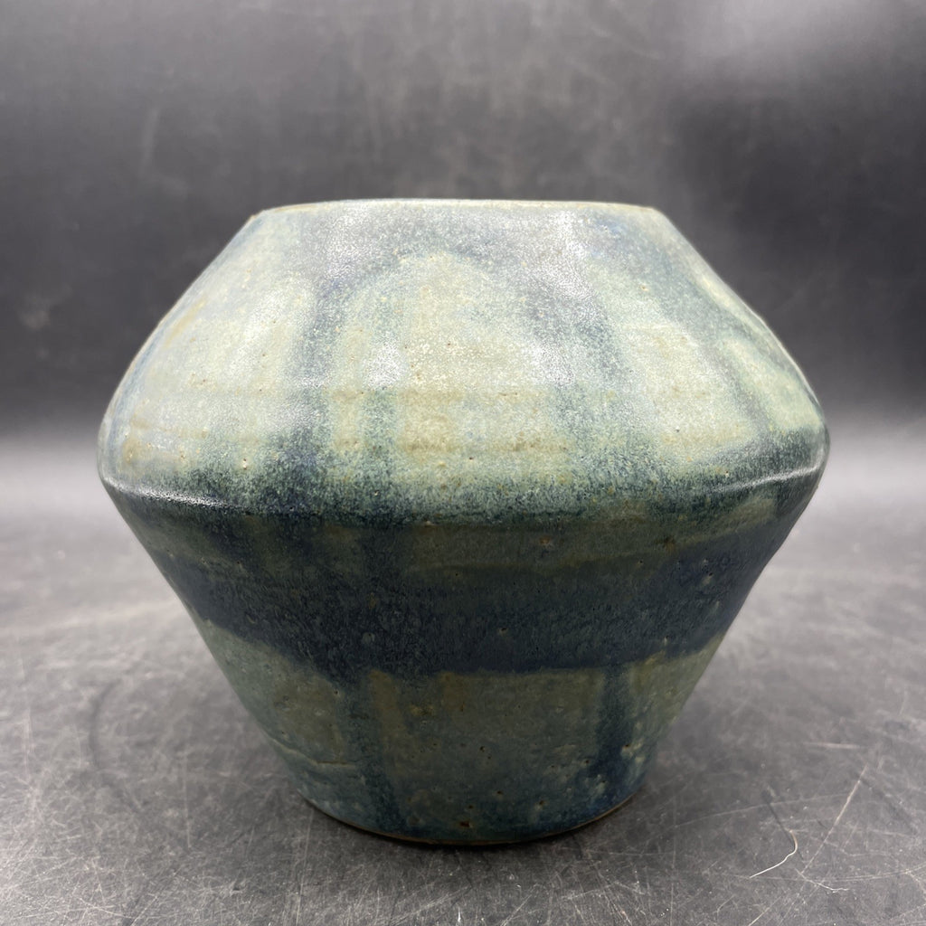 Vintage Signed Art Pottery Vase 5" x 6" Aqua Blue Green