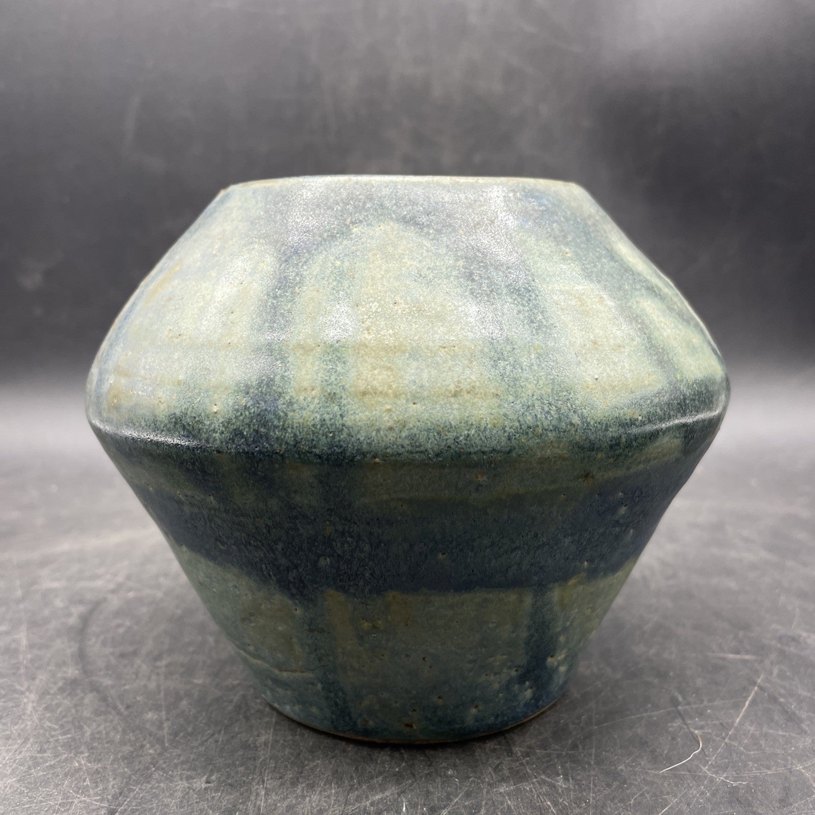 Vintage Signed Art Pottery Vase 5" x 6" Aqua Blue Green