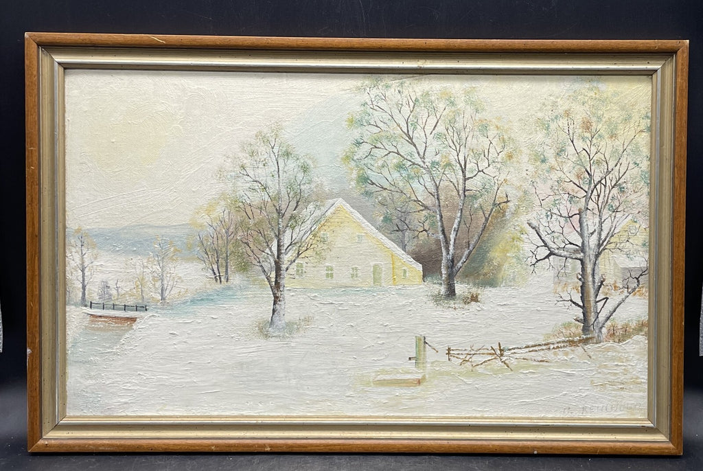 C. Reinhold Winter Landscape Oil Painting - PA Folk Art Framed 20" x 13"