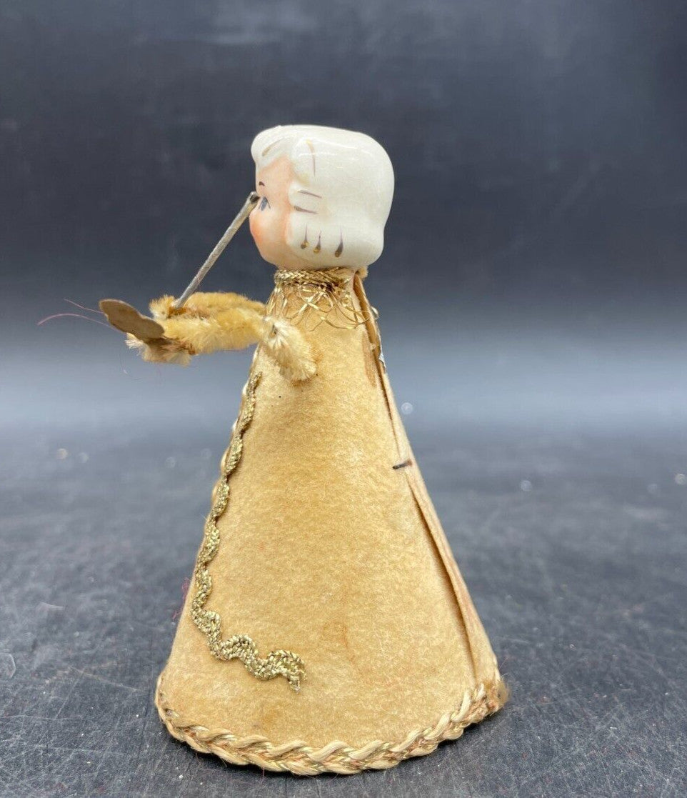 Vintage Cardboard Ceramic Head Primitive Angel Putz Figurine Christmas Ornament