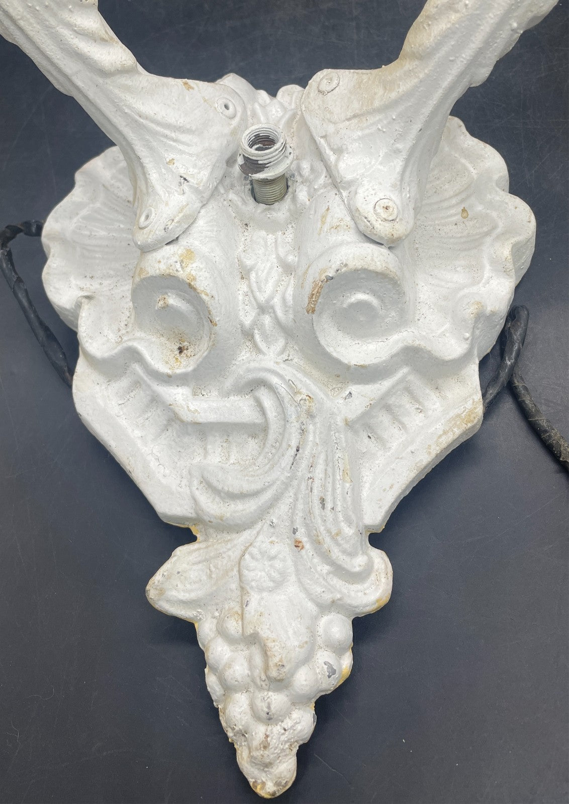 Antique Cherub Angel Wall Sconce Lights - Cast Metal Pair 15" Tall