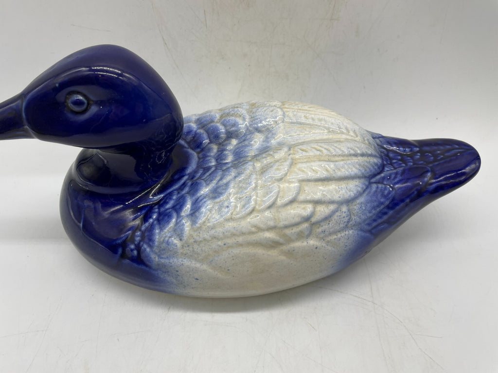 Rare Staffordshire Flow Blue Duck Figurine - Victoria Crest 12" Long