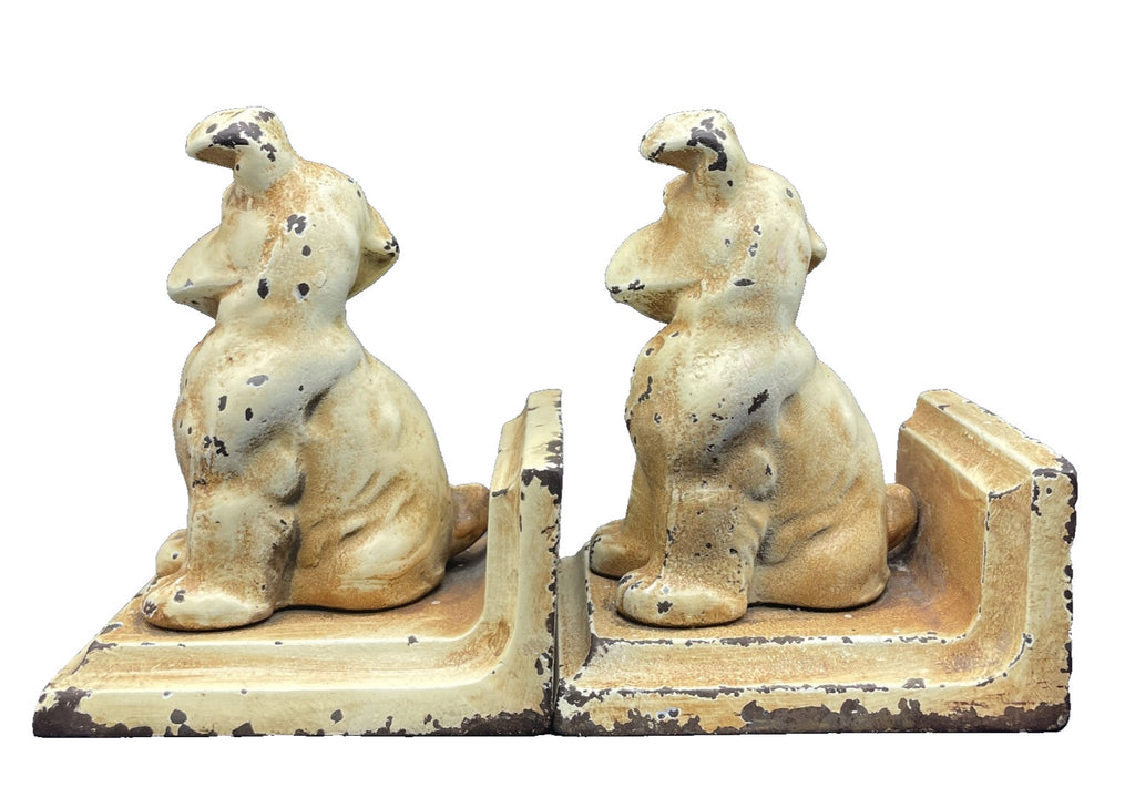 Antique Littco Cast Iron Puppy Bookends - 1920s Littlestown Foundry PA