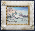 G. Davis Signed Folk Art Winter Landscape Painting - Framed Original 17" x 15"