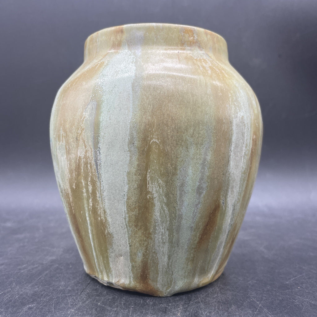 Signed Houpert Clinton Belgian Art Pottery Vase - Blue-Green Drip Glaze