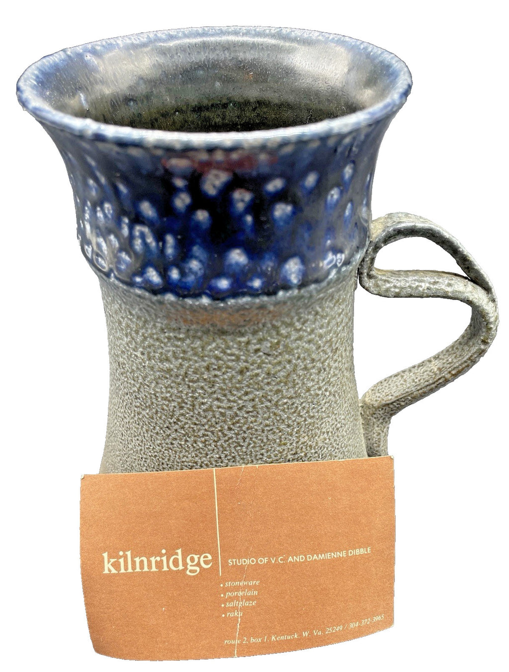 Signed Studio Art Pottery Mug with Double Curved Handle - Multicolor Stoneware