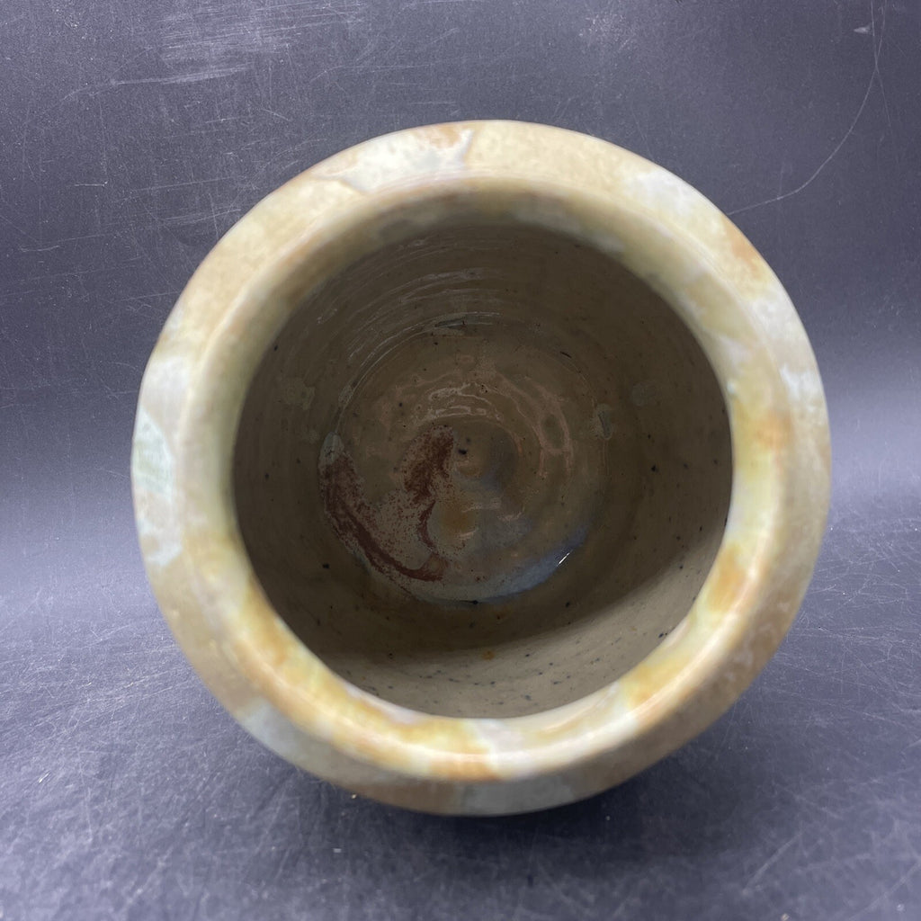 Signed Houpert Clinton Belgian Art Pottery Vase - Blue-Green Drip Glaze