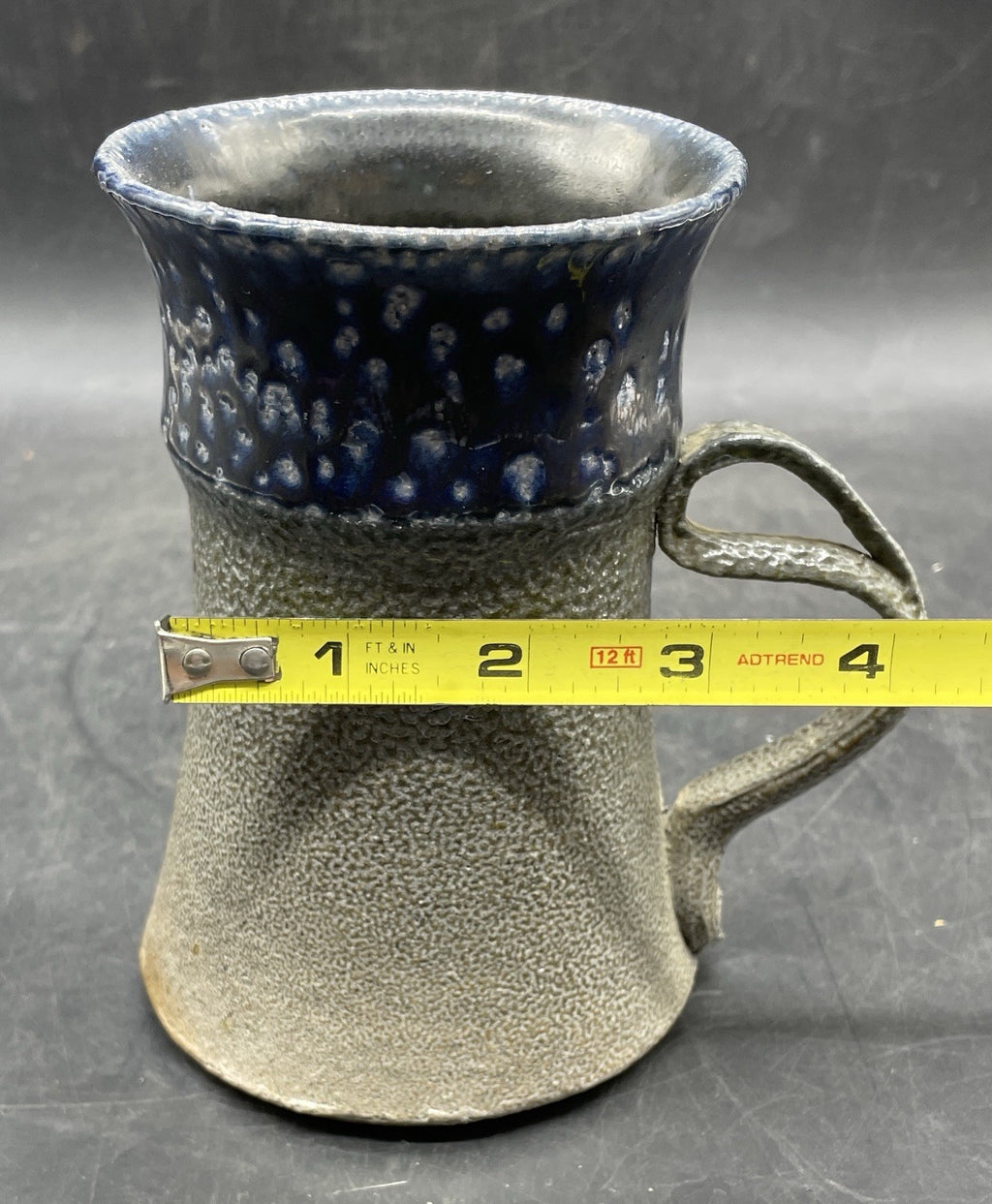 Signed Studio Art Pottery Mug with Double Curved Handle - Multicolor Stoneware