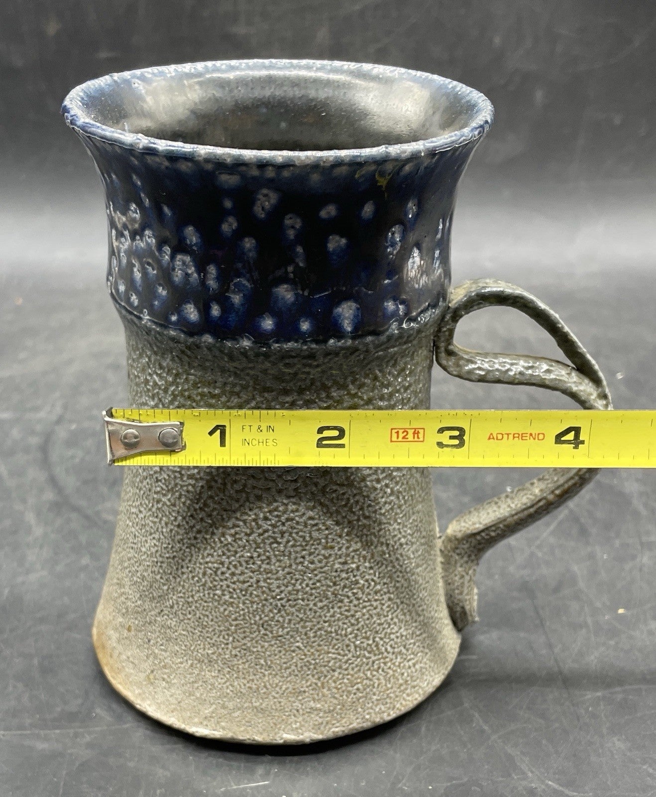 Signed Studio Art Pottery Mug with Double Curved Handle - Multicolor Stoneware
