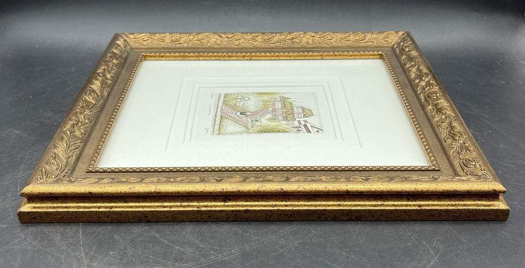 Ernst Geissendorfer Hand-Colored Etching - Rothenburg Rathaus Framed 12.5" x 10.75"