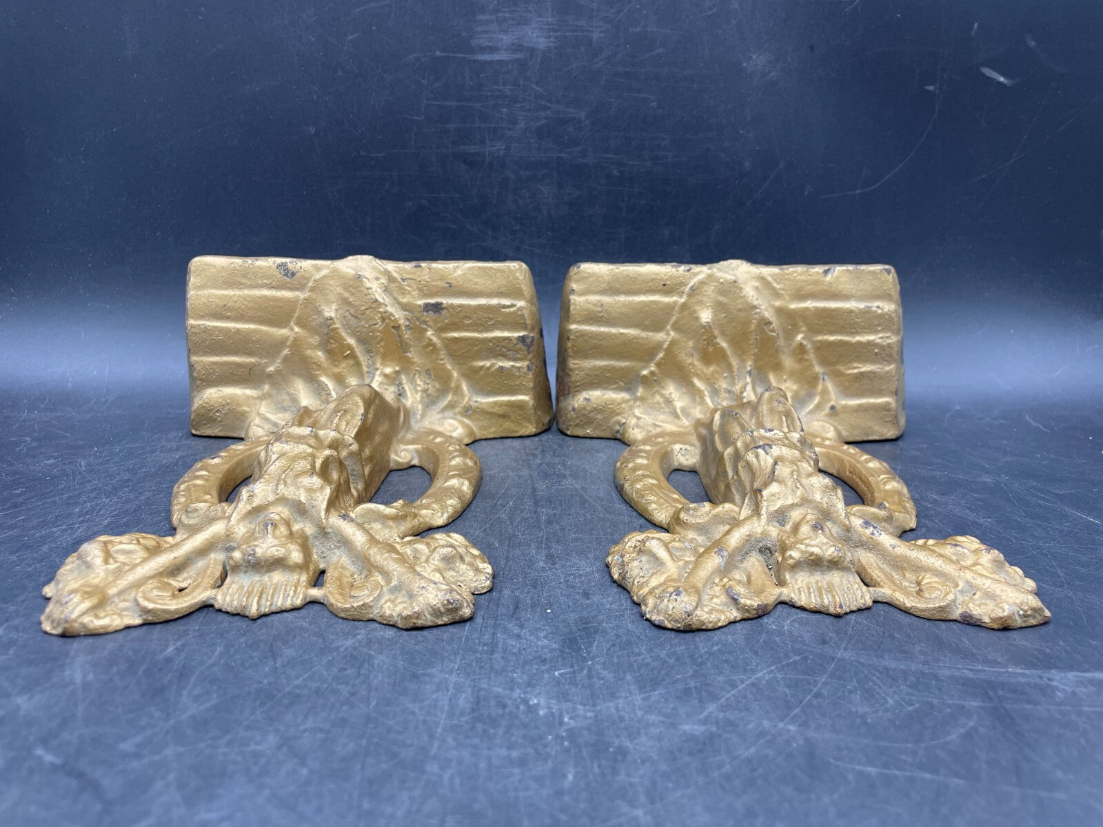 Rare 1925 Hubley Thespian Cast Iron Bookends - Drama & Comedy Theater Masks