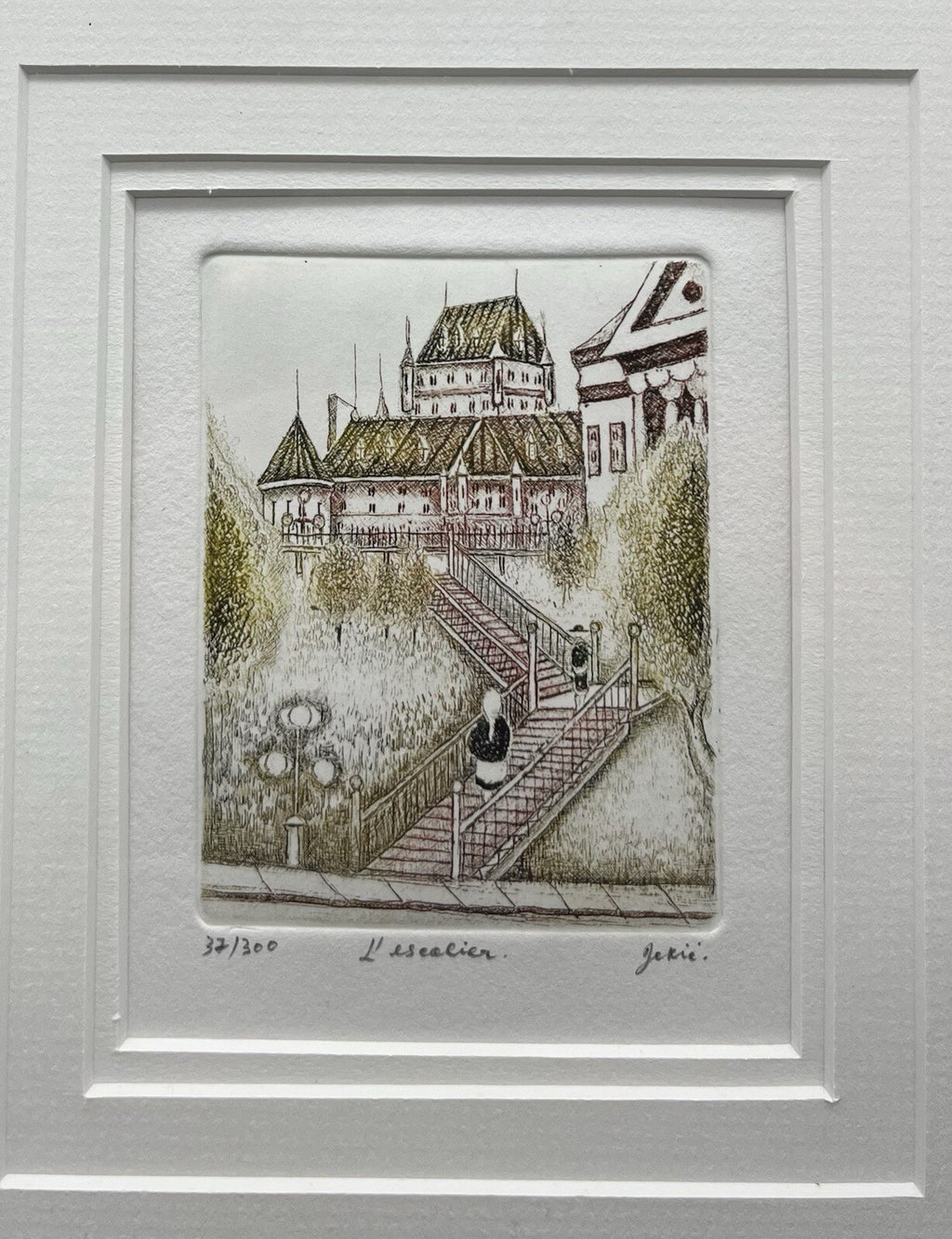 Ernst Geissendorfer Hand-Colored Etching - Rothenburg Rathaus Framed 12.5" x 10.75"