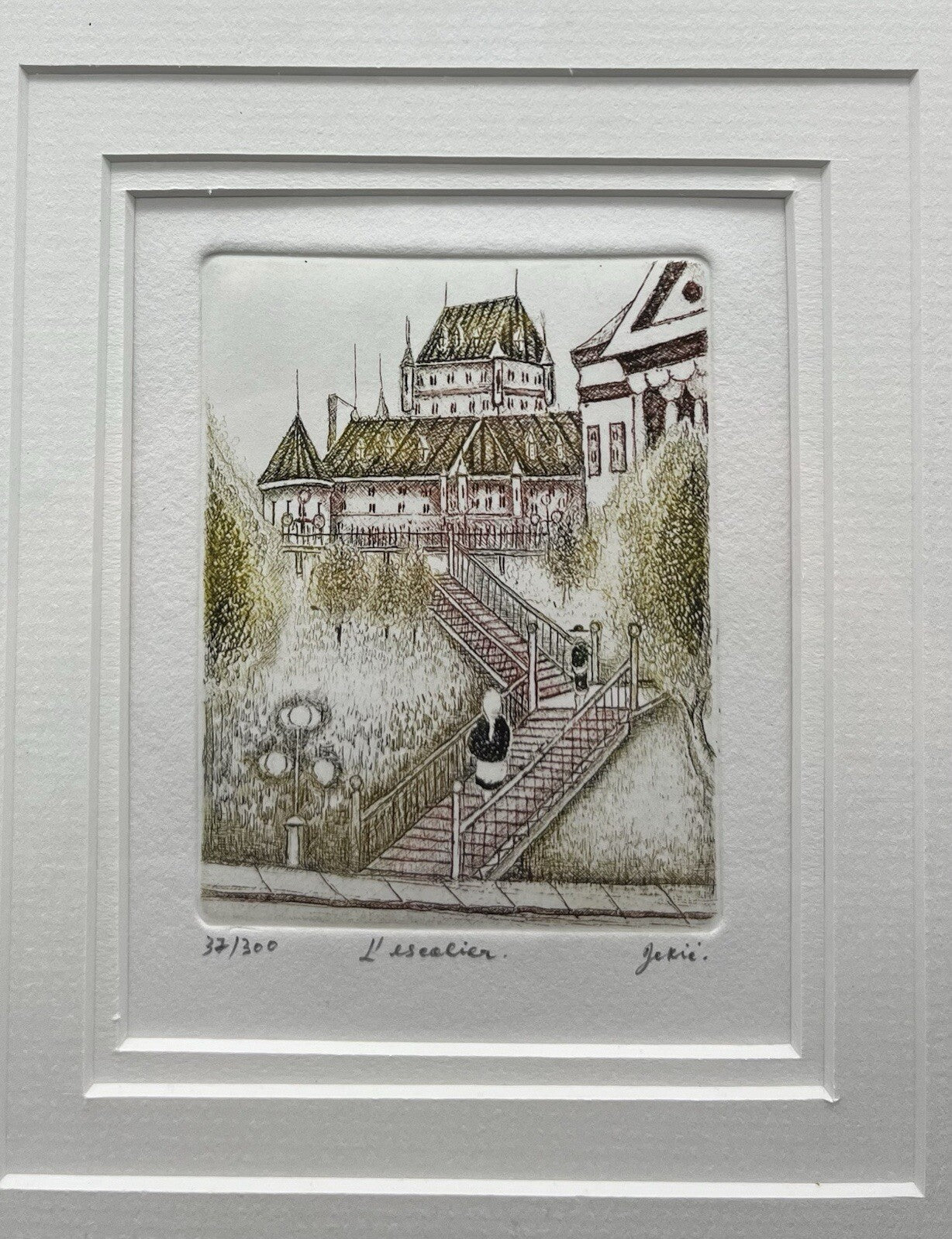 Ernst Geissendorfer Hand-Colored Etching - Rothenburg Rathaus Framed 12.5" x 10.75"