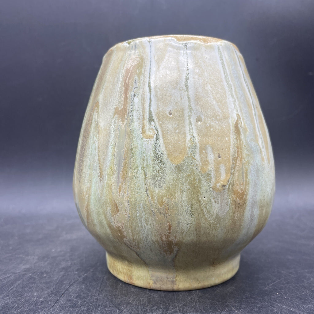 Signed Houpert Clinton Belgian Art Pottery Vase - Blue-Green Drip Glaze